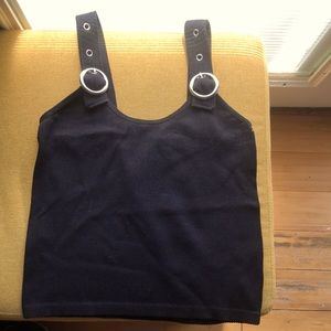 Black ribbed buckle strap tank